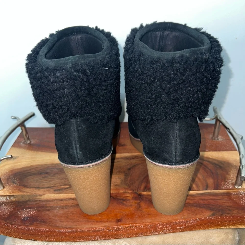 UGG Coldin Black Shearling Wedge Ankle Boots Size 11 - Picture 9 of 9